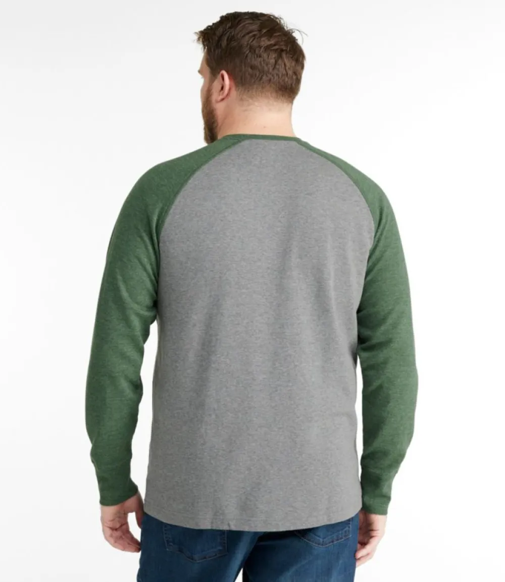 "Men's Washed Cotton Double-Knit Crewneck, Slightly Fitted Long-Sleeve Colorblock"-L.L.Bean Sale