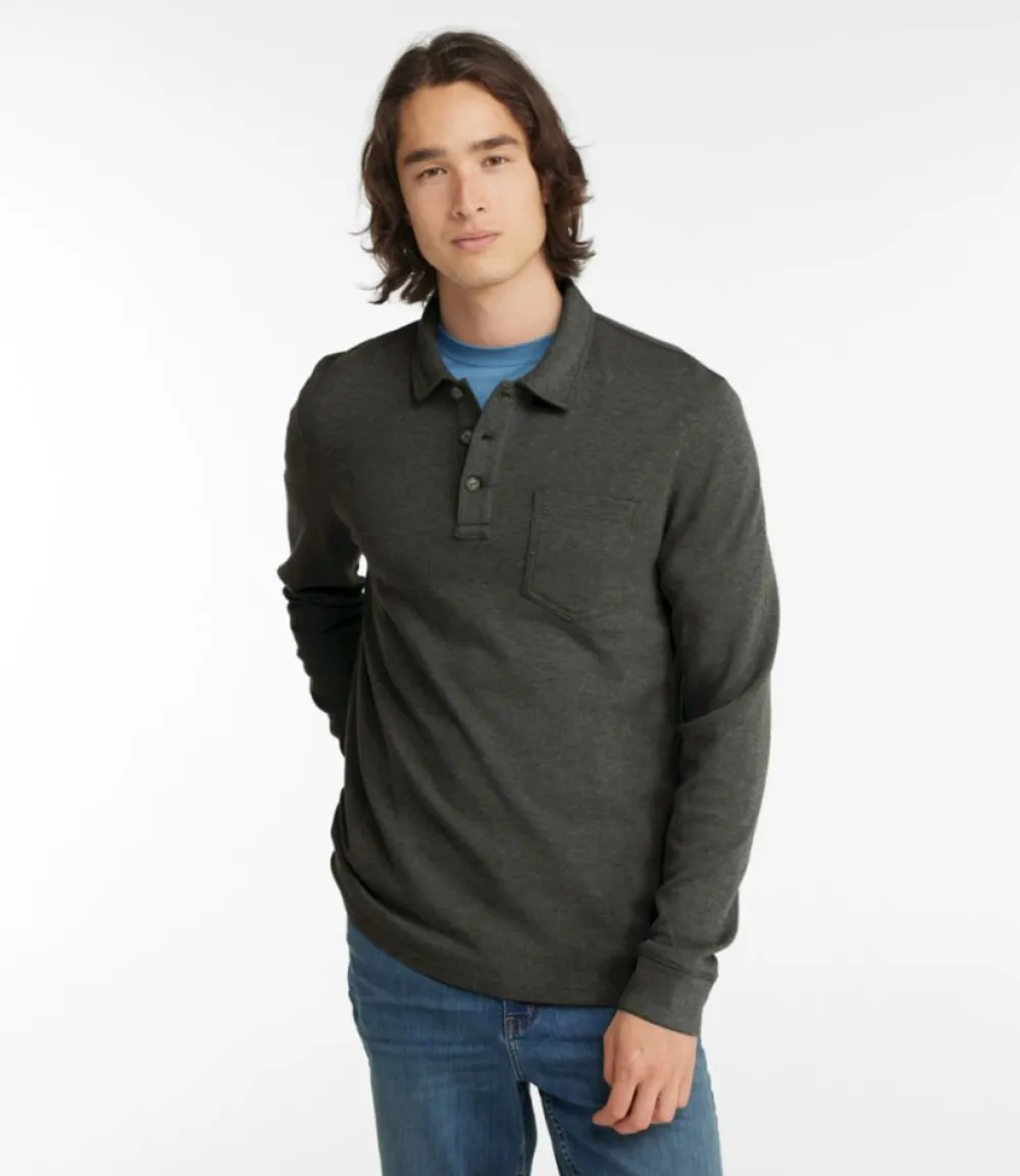 "Men's Washed Cotton Double-Knit Polo, Long-Sleeve"-L.L.Bean Cheap
