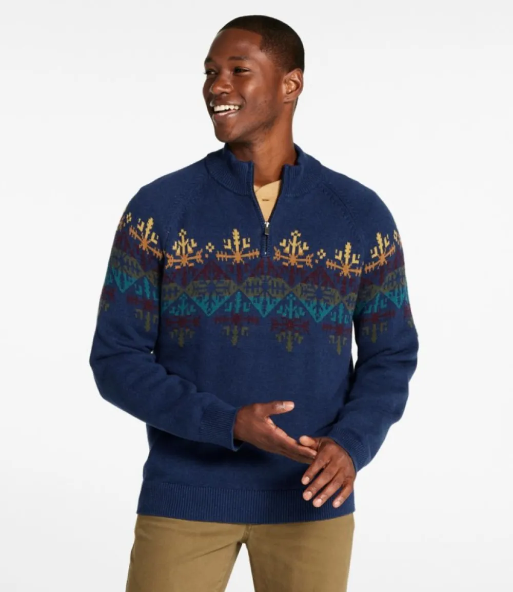 "Men's Wicked Soft Cotton/Cashmere Sweater, 1/4 Zip, Pattern"-L.L.Bean Online