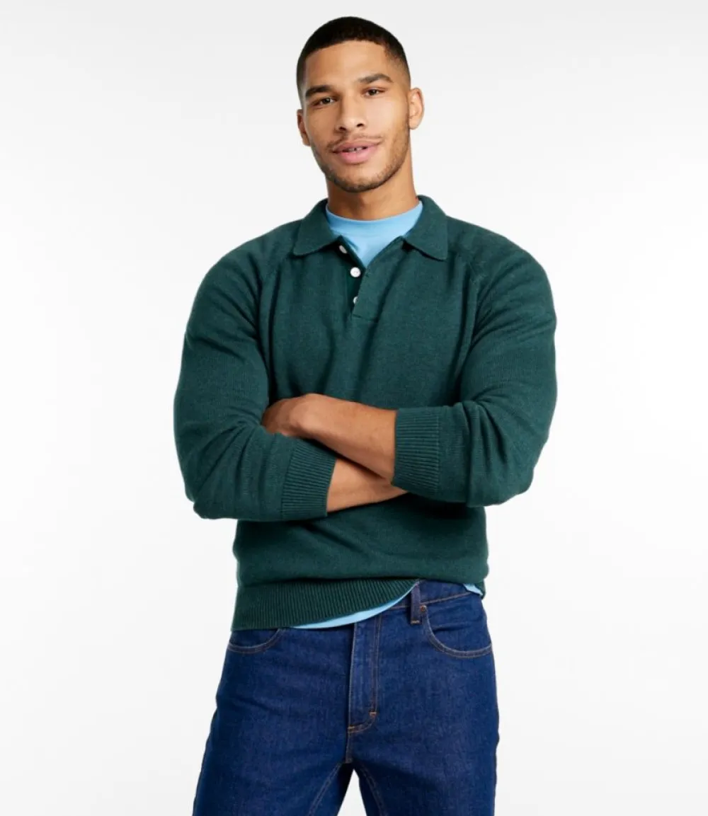 "Men's Wicked Soft Cotton/Cashmere Sweater, Rugby Polo"-L.L.Bean Flash Sale