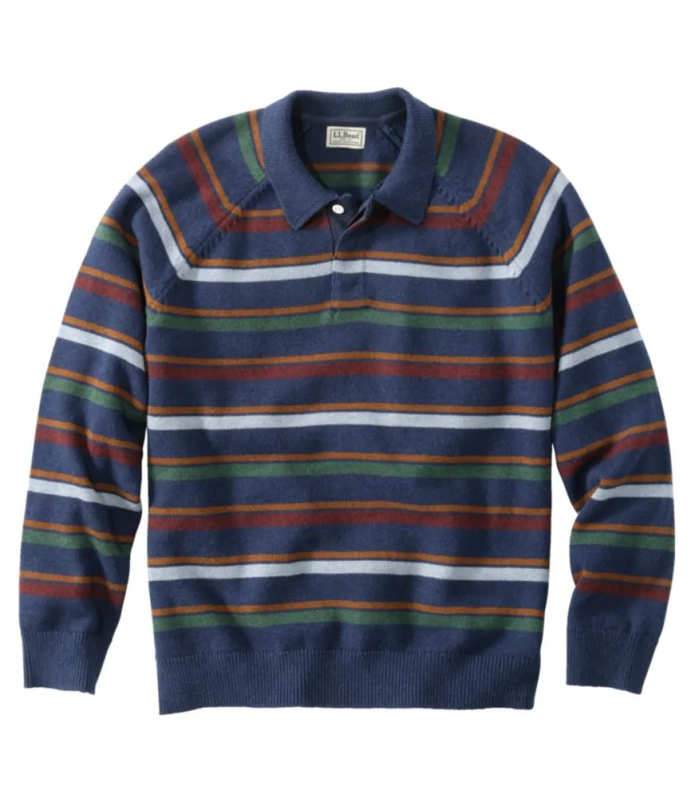 "Men's Wicked Soft Cotton/Cashmere Sweater, Rugby Polo, Stripe"-L.L.Bean Discount