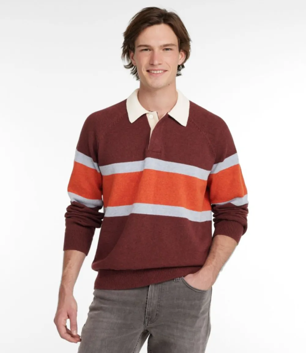 "Men's Wicked Soft Cotton/Cashmere Sweater, Rugby Polo, Stripe"-L.L.Bean Discount
