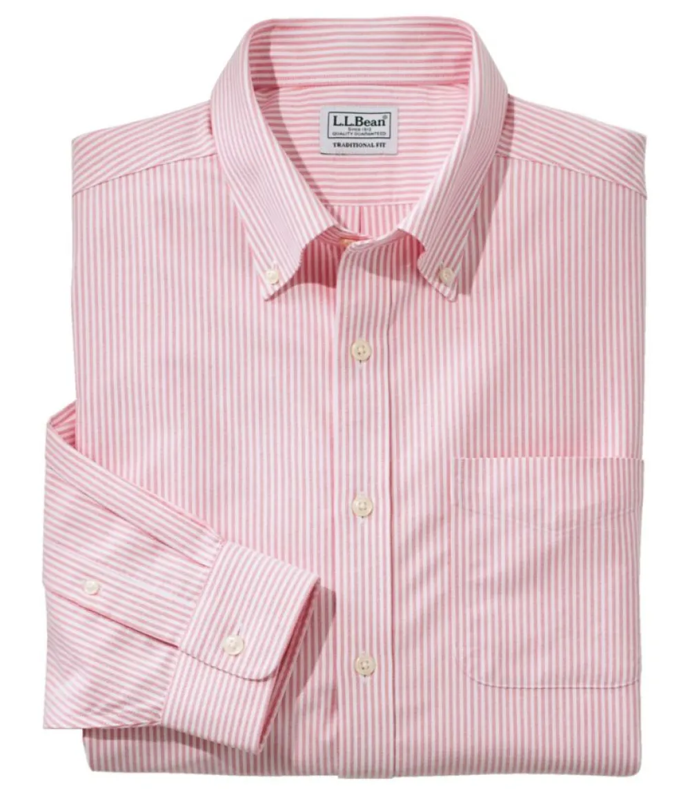 "Men's Wrinkle-Free Classic Oxford Cloth Shirt, Traditional Fit University Stripe"-L.L.Bean Outlet