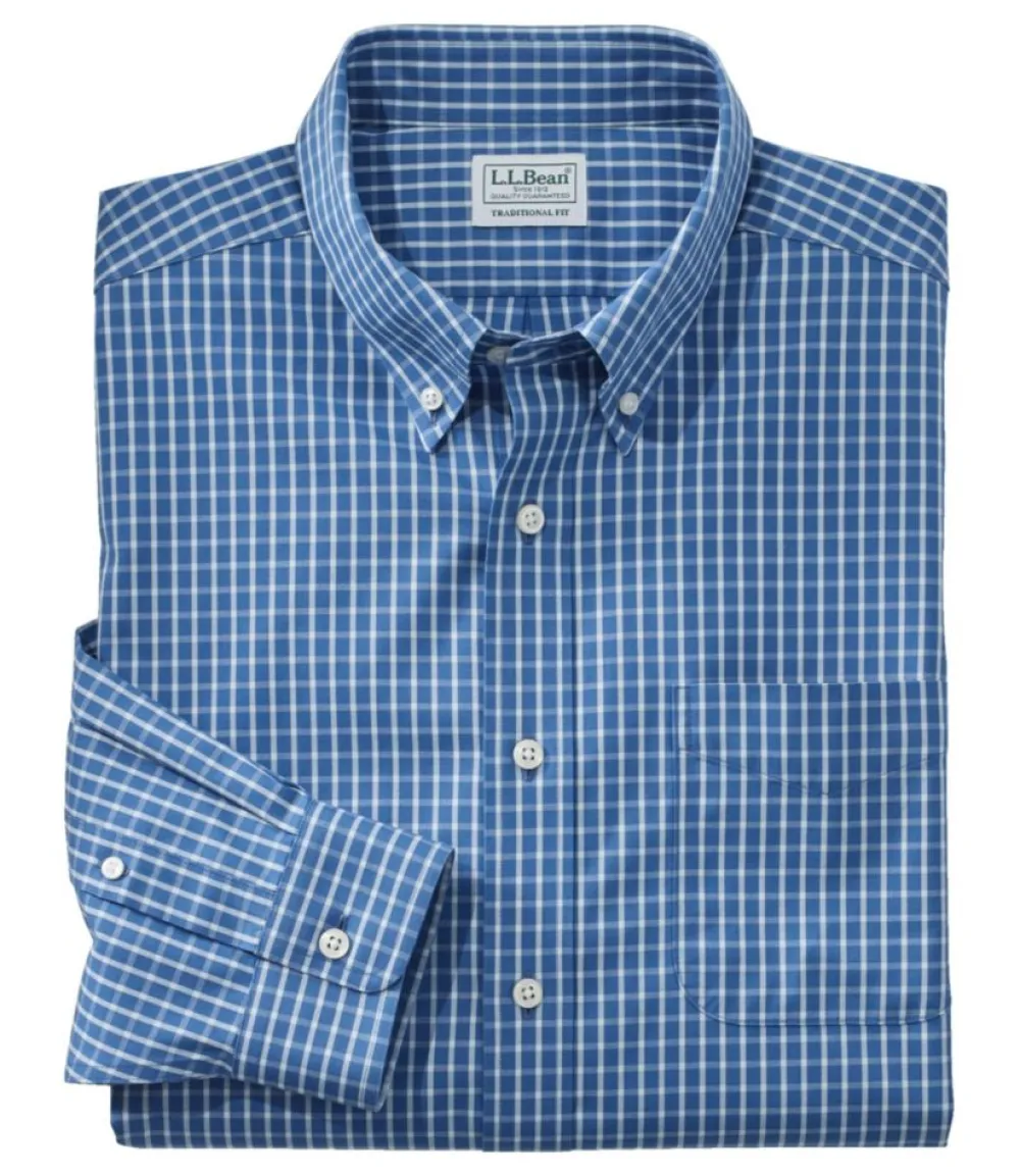 "Men's Wrinkle-Free Pinpoint Oxford Cloth Shirt, Traditional Fit Tattersall"-L.L.Bean Discount