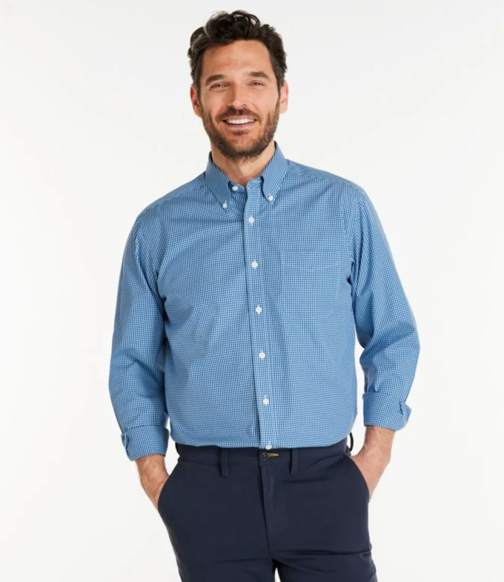 "Men's Wrinkle-Free Pinpoint Oxford Cloth Shirt, Traditional Fit Tattersall"-L.L.Bean Discount