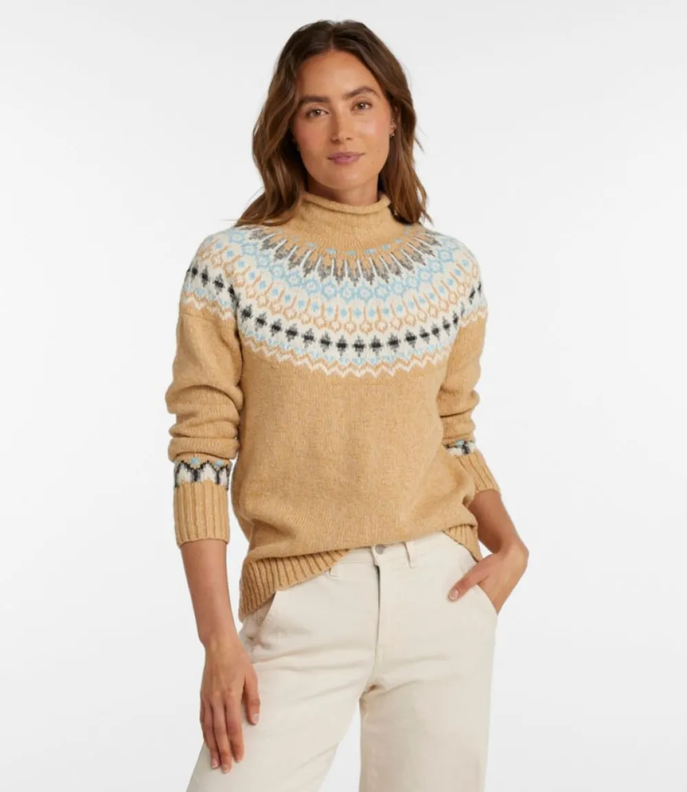 "Women's Cotton Ragg Sweater, Funnelneck Pullover Fair Isle"-L.L.Bean Best Sale