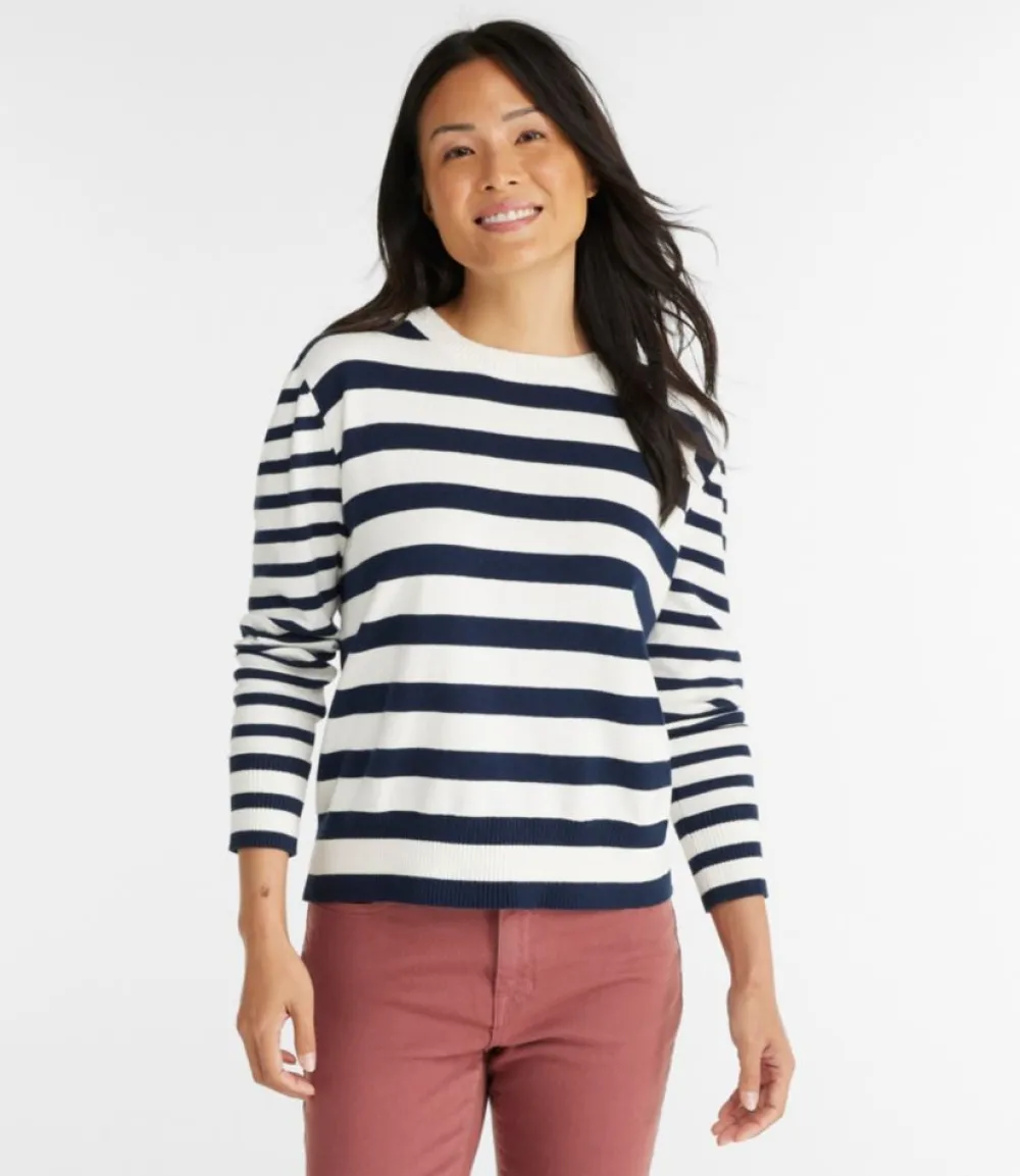 "Women's Cotton/Cashmere Sweater, Crewneck Stripe"-L.L.Bean Sale