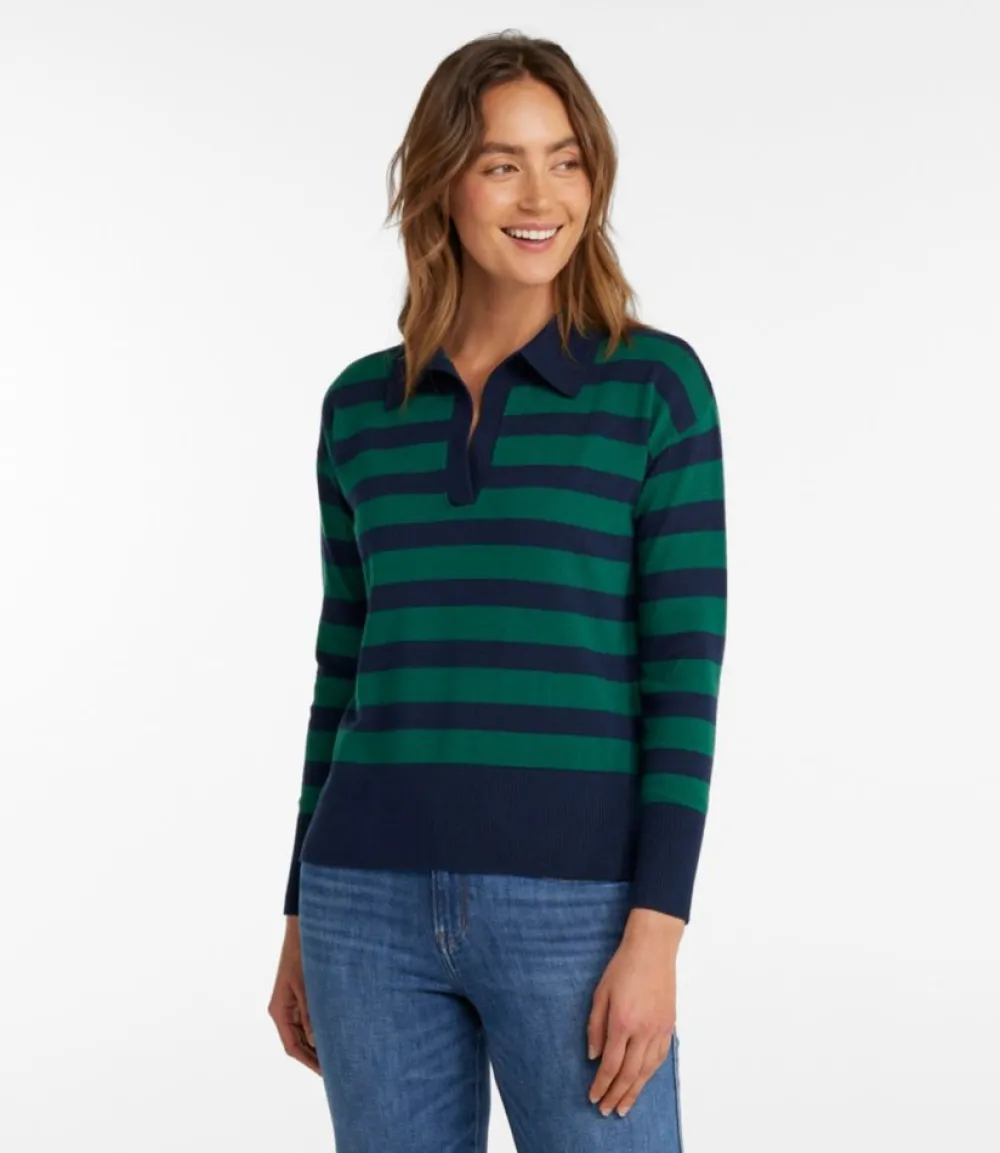"Women's Cotton/Cashmere Sweater, Polo Stripe"-L.L.Bean Discount