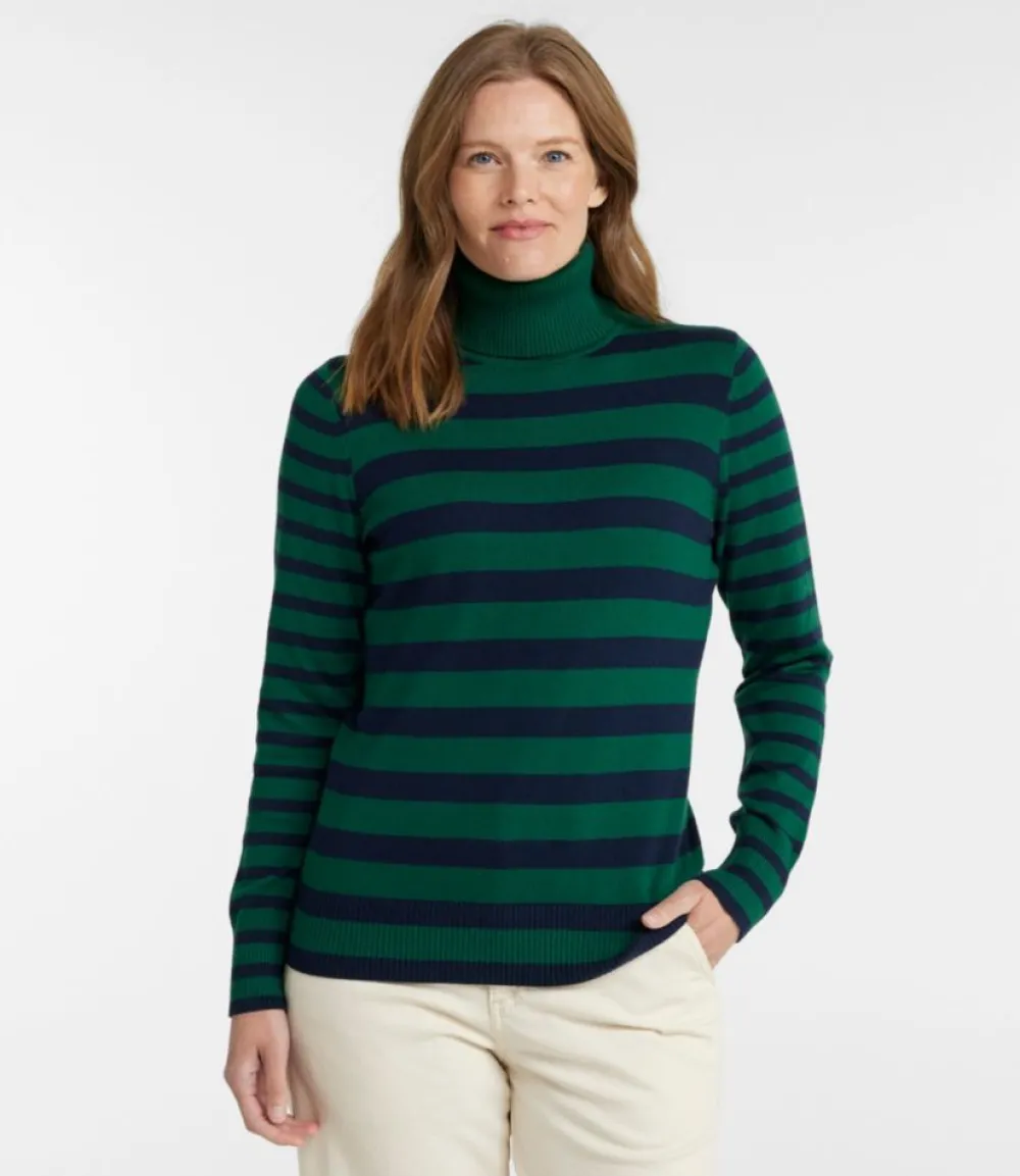 "Women's Cotton/Cashmere Sweater, Turtleneck Stripe"-L.L.Bean Shop