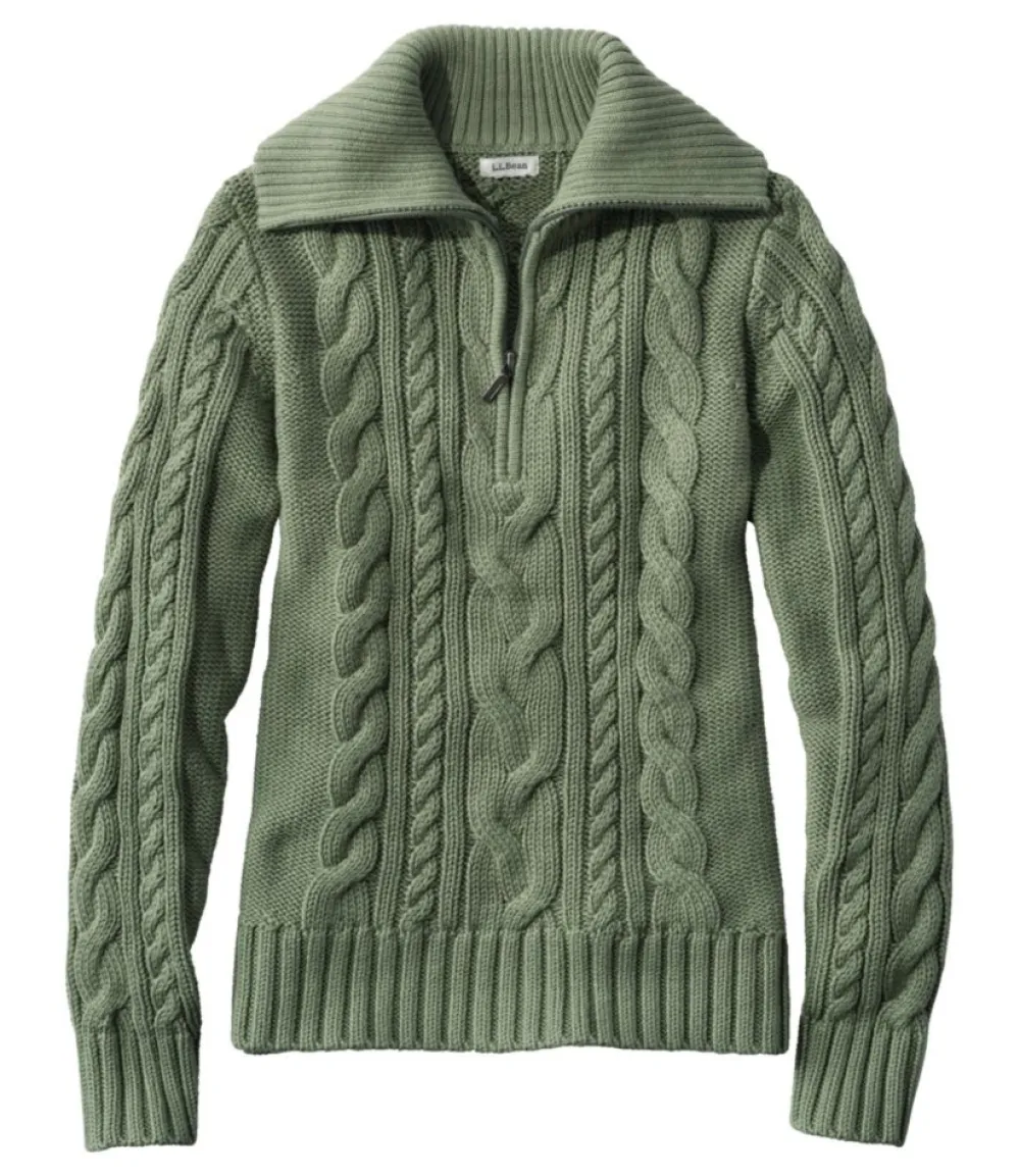 "Women's Double L® Cable Sweater, Quarter-Zip"-L.L.Bean Best Sale