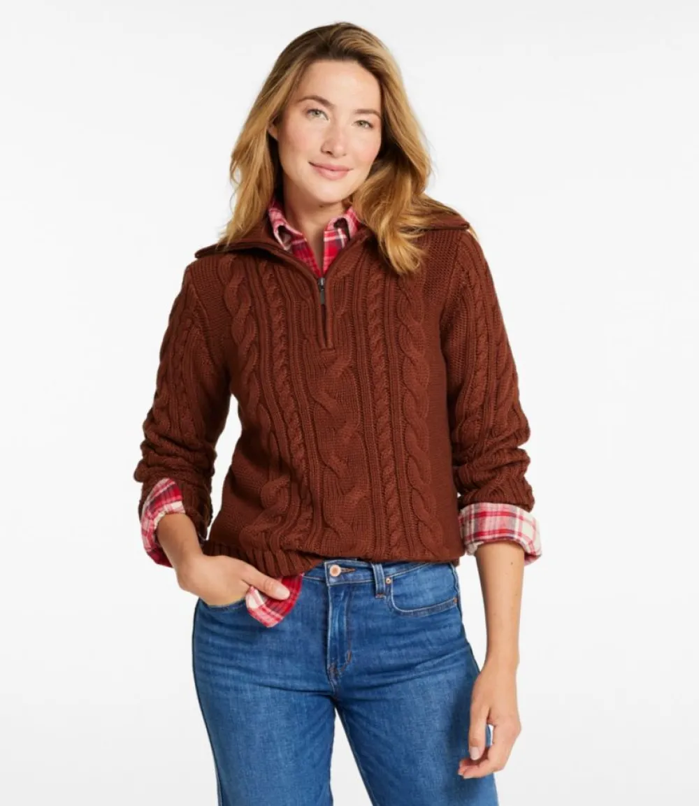 "Women's Double L® Cable Sweater, Quarter-Zip"-L.L.Bean Best Sale
