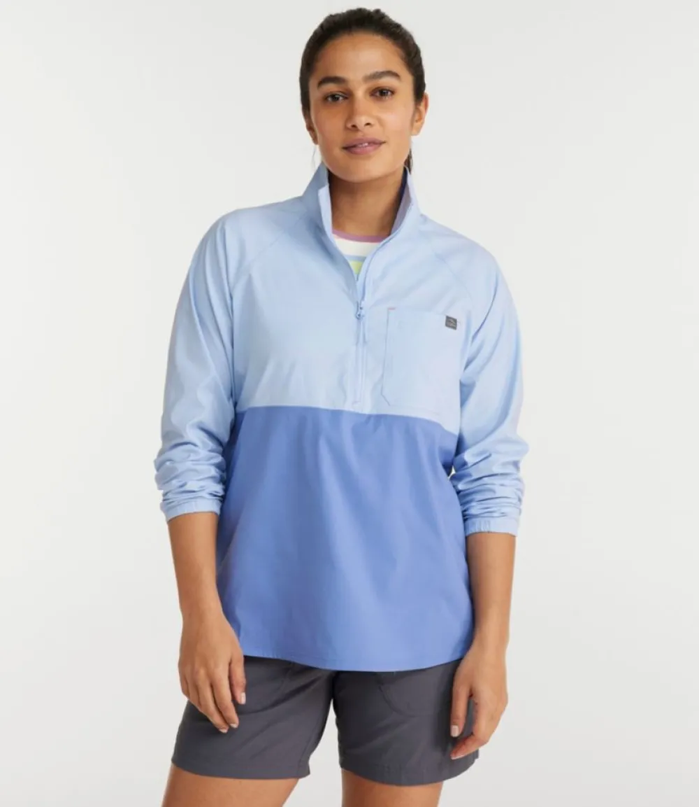 "Women's Everyday SunSmart® Woven Shirt, Quarter-Zip Pullover Colorblock"-L.L.Bean Clearance
