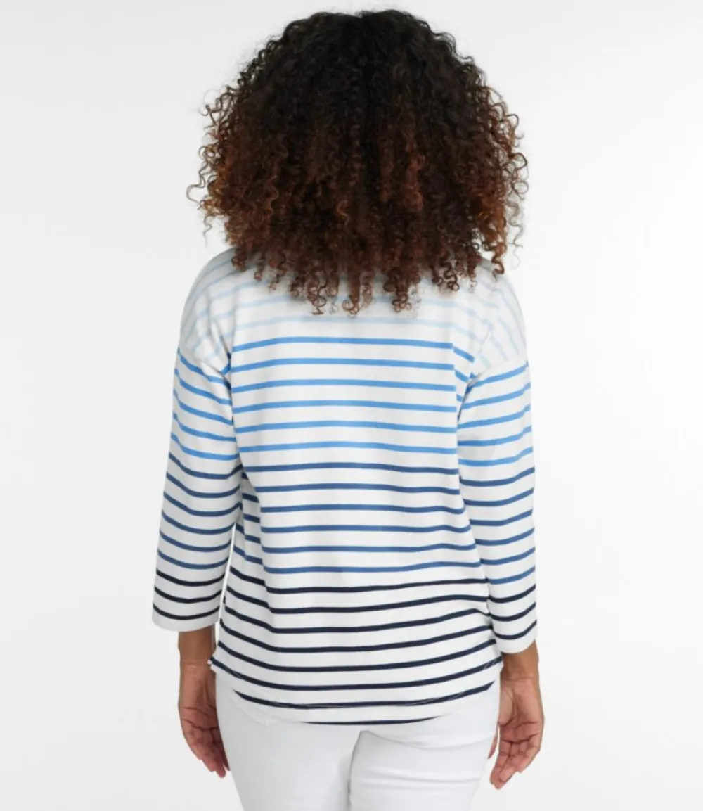 "Women's Heritage Mariner Top, Splitneck Polo Three-Quarter-Sleeve Stripe"-L.L.Bean Discount
