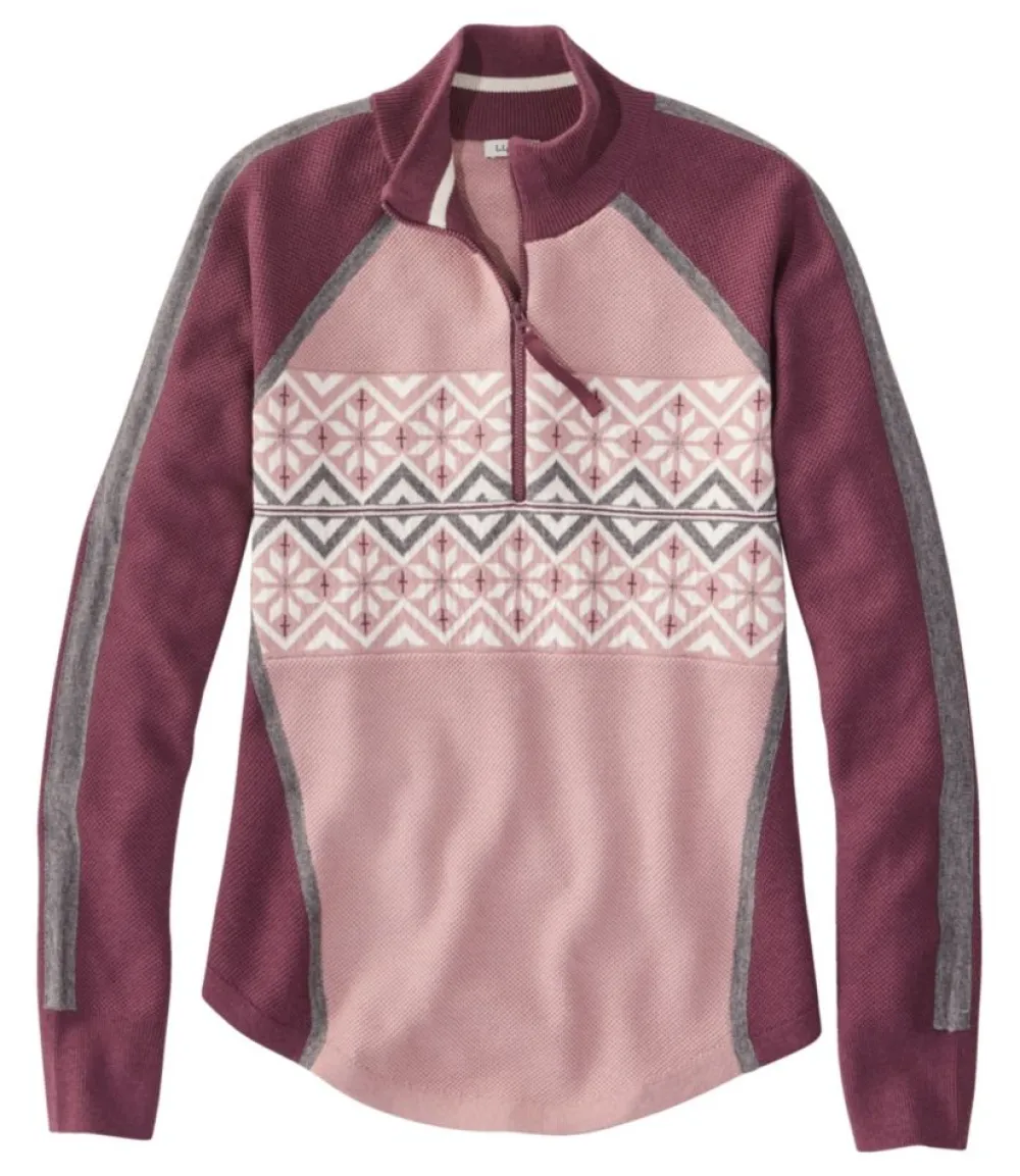 "Women's Honeycomb Merino Wool-Blend Sweater, Quarter-Zip Colorblock"-L.L.Bean Online