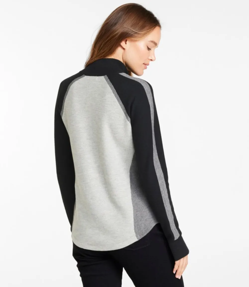 "Women's Honeycomb Merino Wool-Blend Sweater, Quarter-Zip Colorblock"-L.L.Bean Online