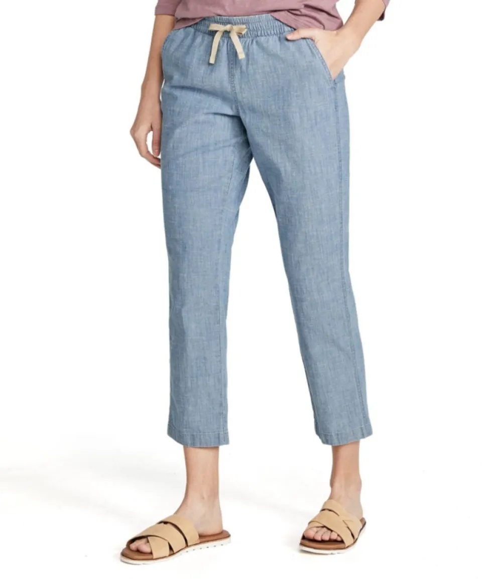 "Women's Lakewashed Pull-On Chinos, Mid-Rise Chambray Ankle Pants"-L.L.Bean Online