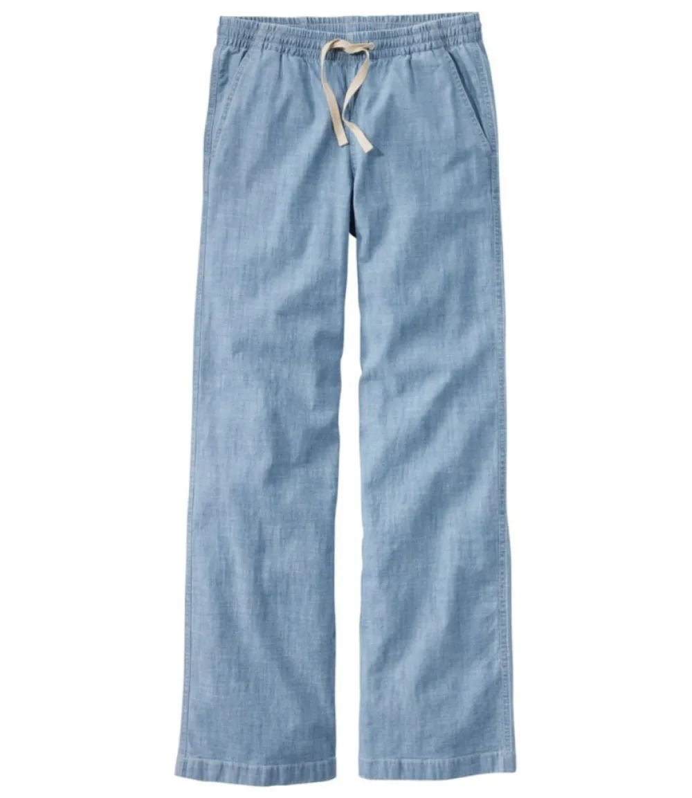 "Women's Lakewashed Pull-On Chinos, Mid-Rise Wide-Leg Chambray"-L.L.Bean Best