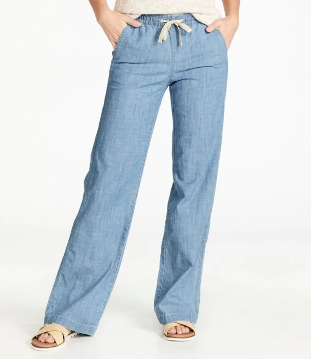 "Women's Lakewashed Pull-On Chinos, Mid-Rise Wide-Leg Chambray"-L.L.Bean Best