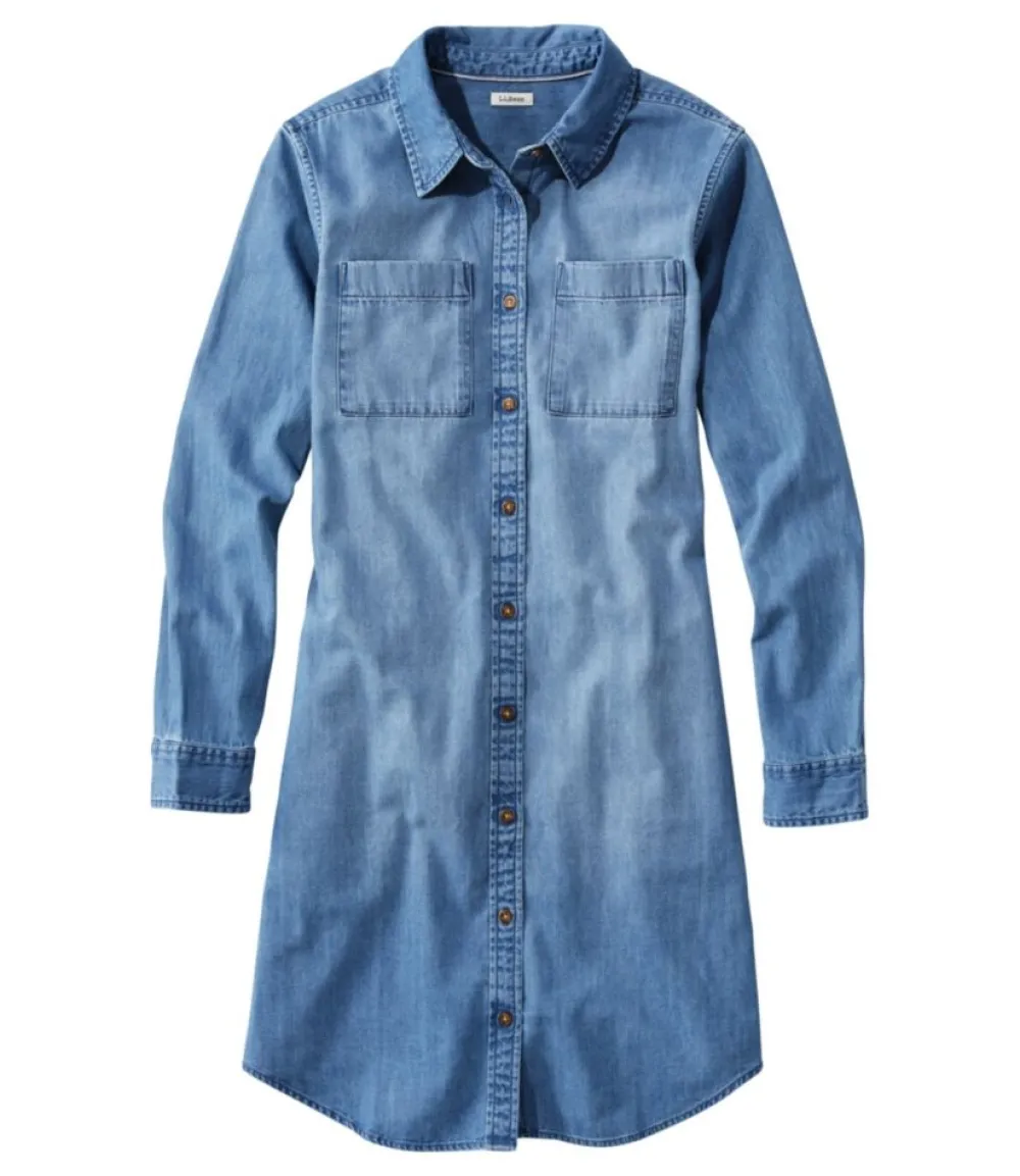 "Women's L.L. Bean Heritage Washed Denim Shirt Dress"-L.L.Bean Discount