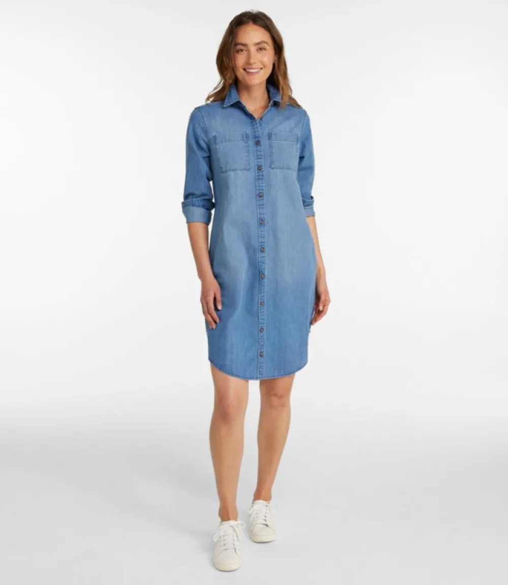 "Women's L.L. Bean Heritage Washed Denim Shirt Dress"-L.L.Bean Discount