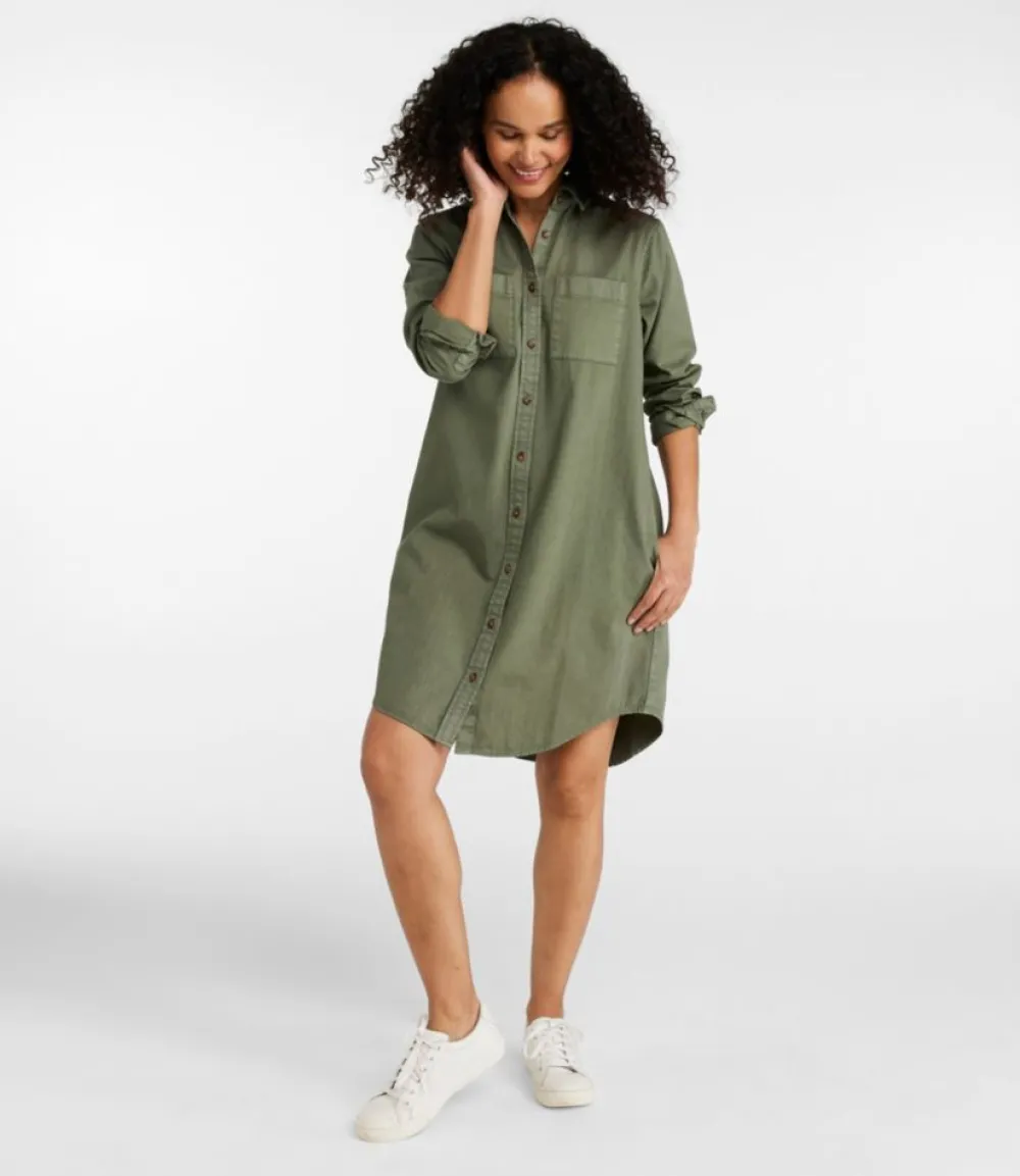 "Women's L.L. Bean Heritage Washed Denim Shirt Dress, Garment-Dye"-L.L.Bean New
