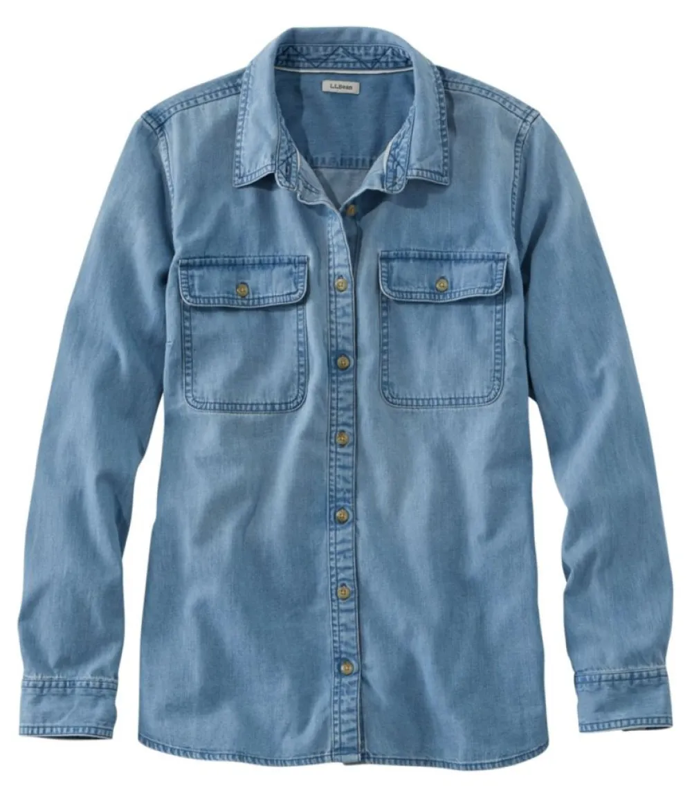 "Women's L.L. Bean Heritage Washed Denim Shirt, Long-Sleeve"-L.L.Bean Cheap