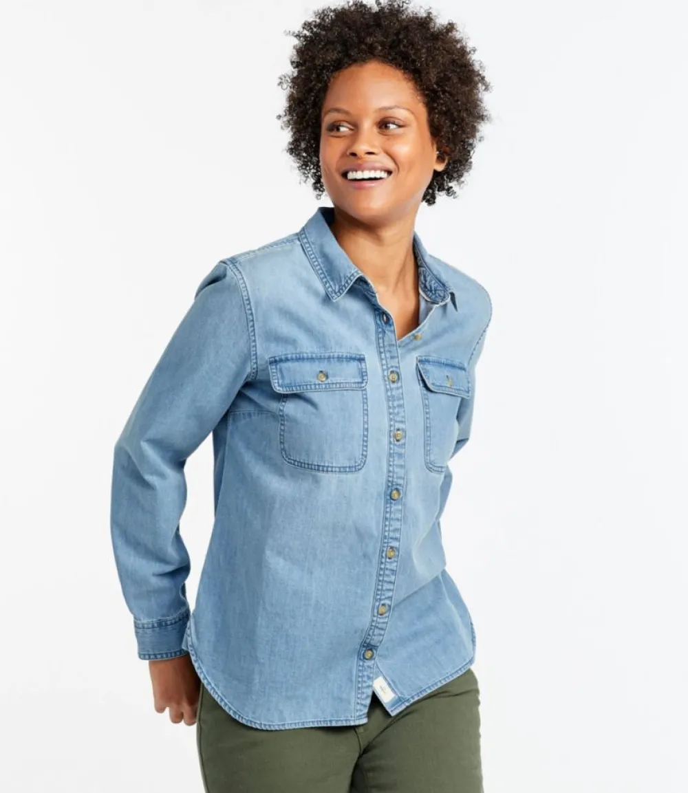 "Women's L.L. Bean Heritage Washed Denim Shirt, Long-Sleeve"-L.L.Bean Cheap