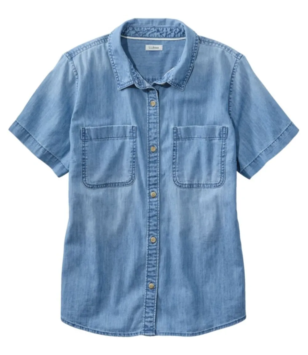 "Women's L.L. Bean Heritage Washed Lightweight Denim Shirt, Short-Sleeve"-L.L.Bean New