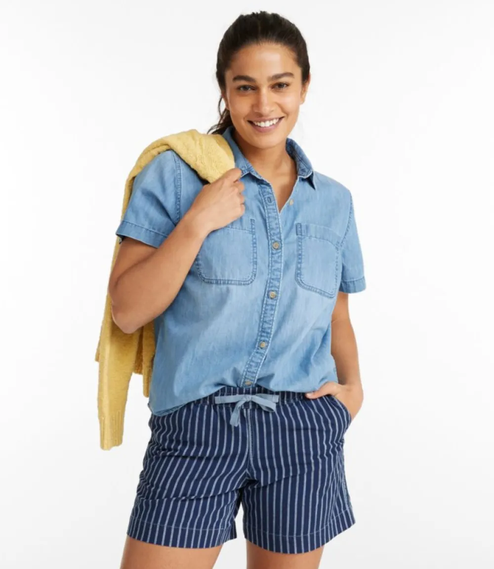 "Women's L.L. Bean Heritage Washed Lightweight Denim Shirt, Short-Sleeve"-L.L.Bean New