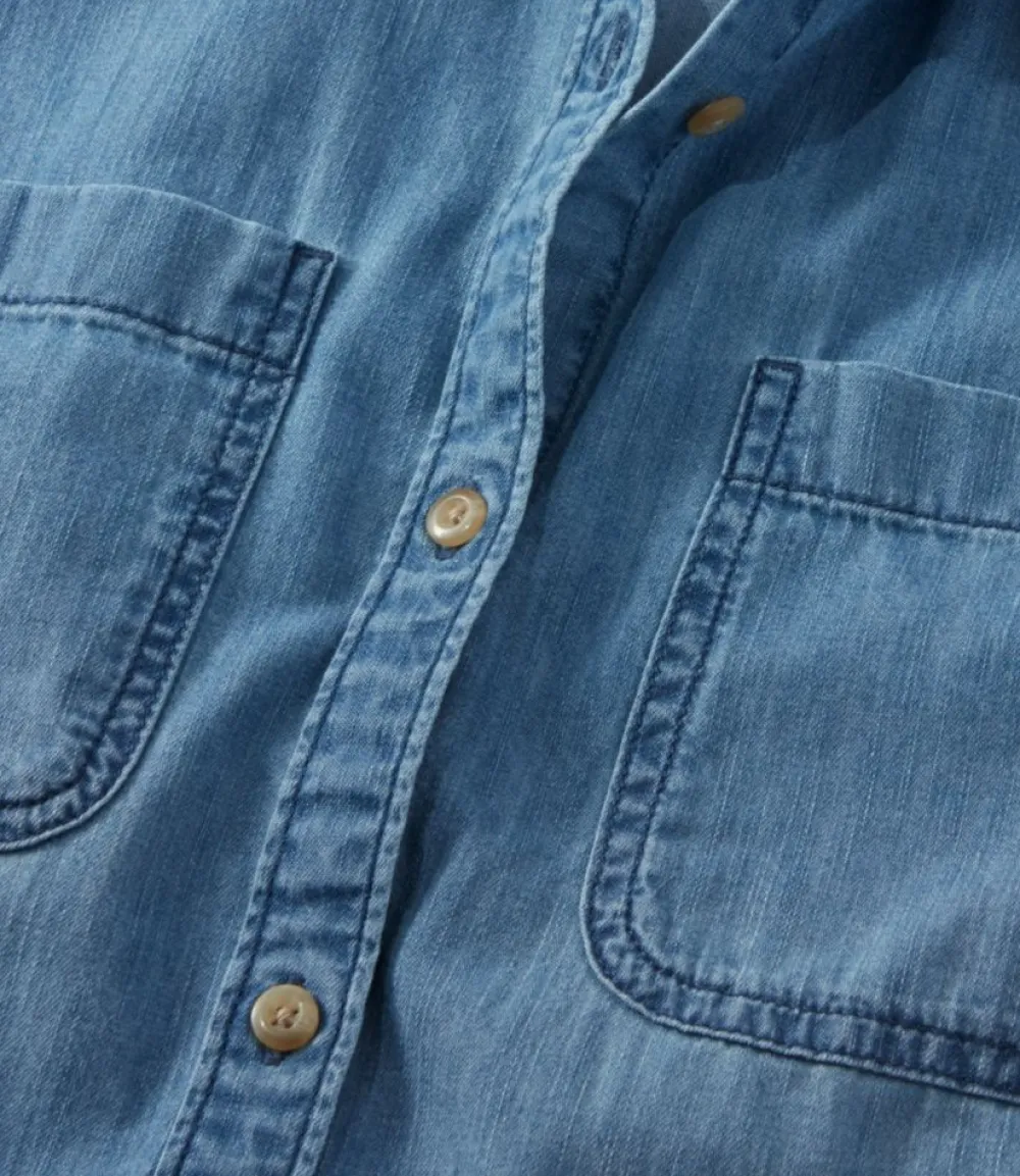 "Women's L.L. Bean Heritage Washed Lightweight Denim Shirt, Short-Sleeve"-L.L.Bean New