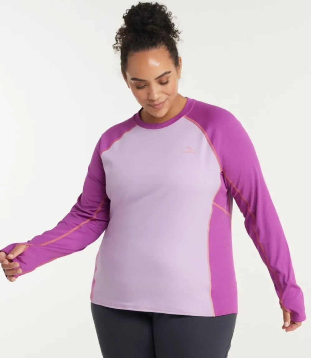 "Women's Midweight Baselayer Crew, Long Sleeve Color Block"-L.L.Bean Store