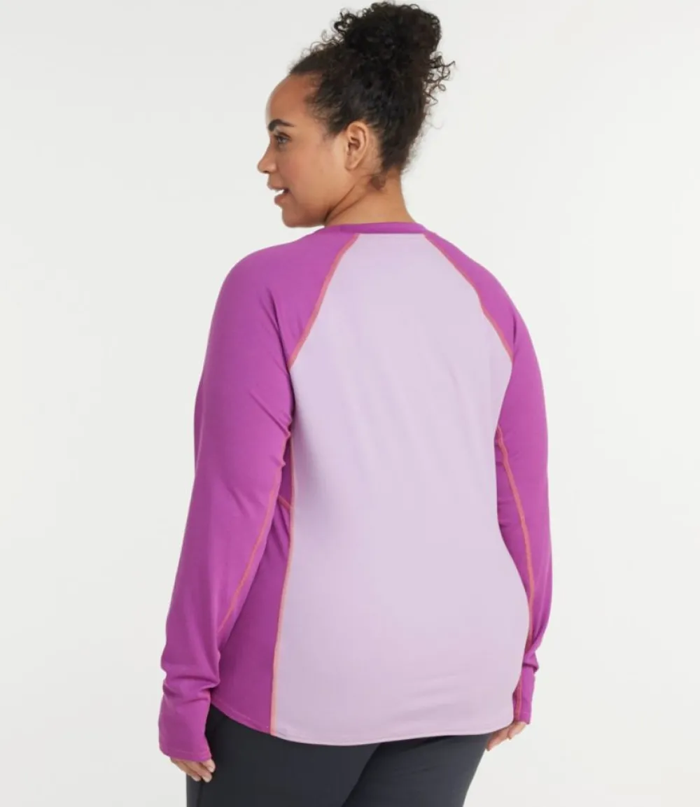 "Women's Midweight Baselayer Crew, Long Sleeve Color Block"-L.L.Bean Store