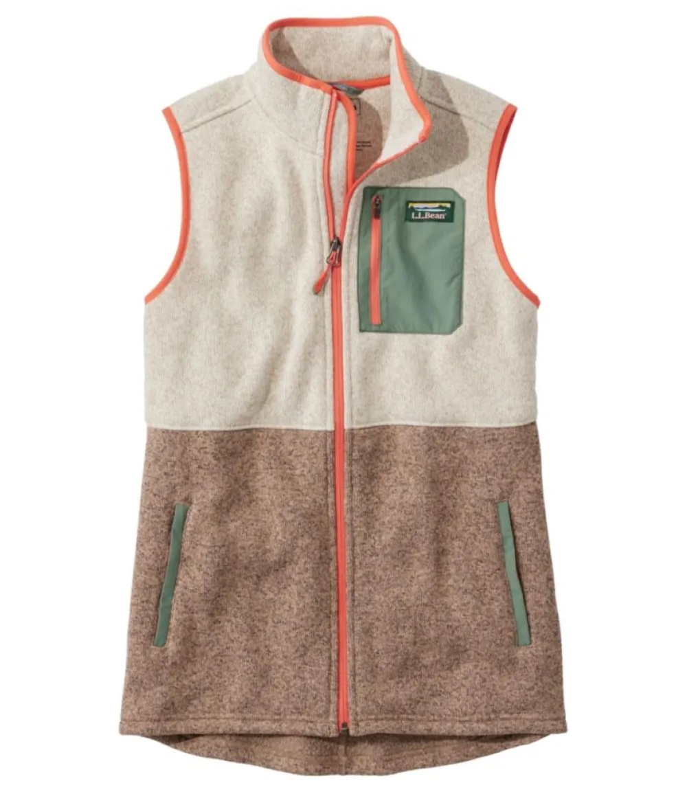 "Women's Sweater Fleece, Long Vest Colorblock"-L.L.Bean Clearance