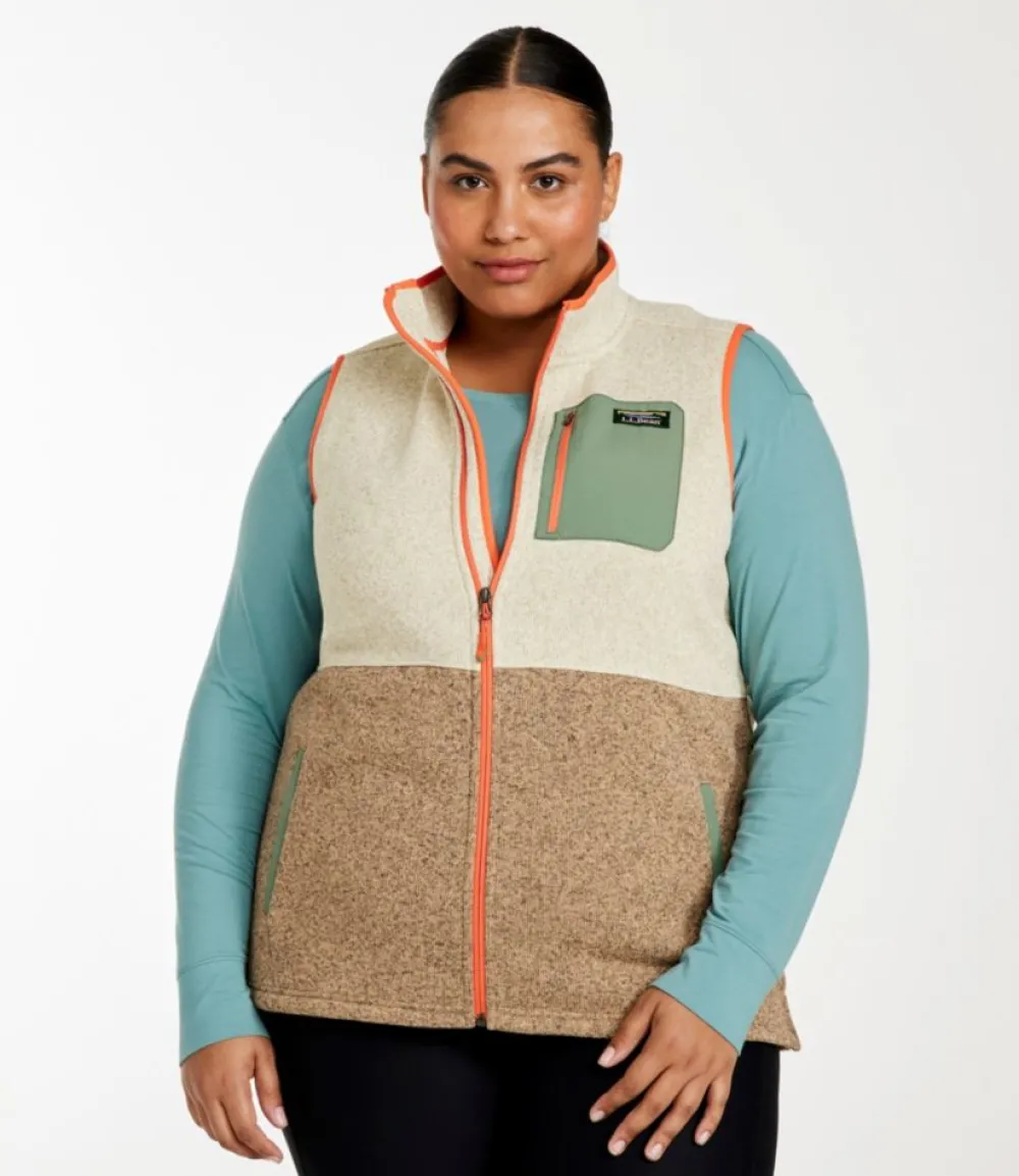 "Women's Sweater Fleece, Long Vest Colorblock"-L.L.Bean Clearance
