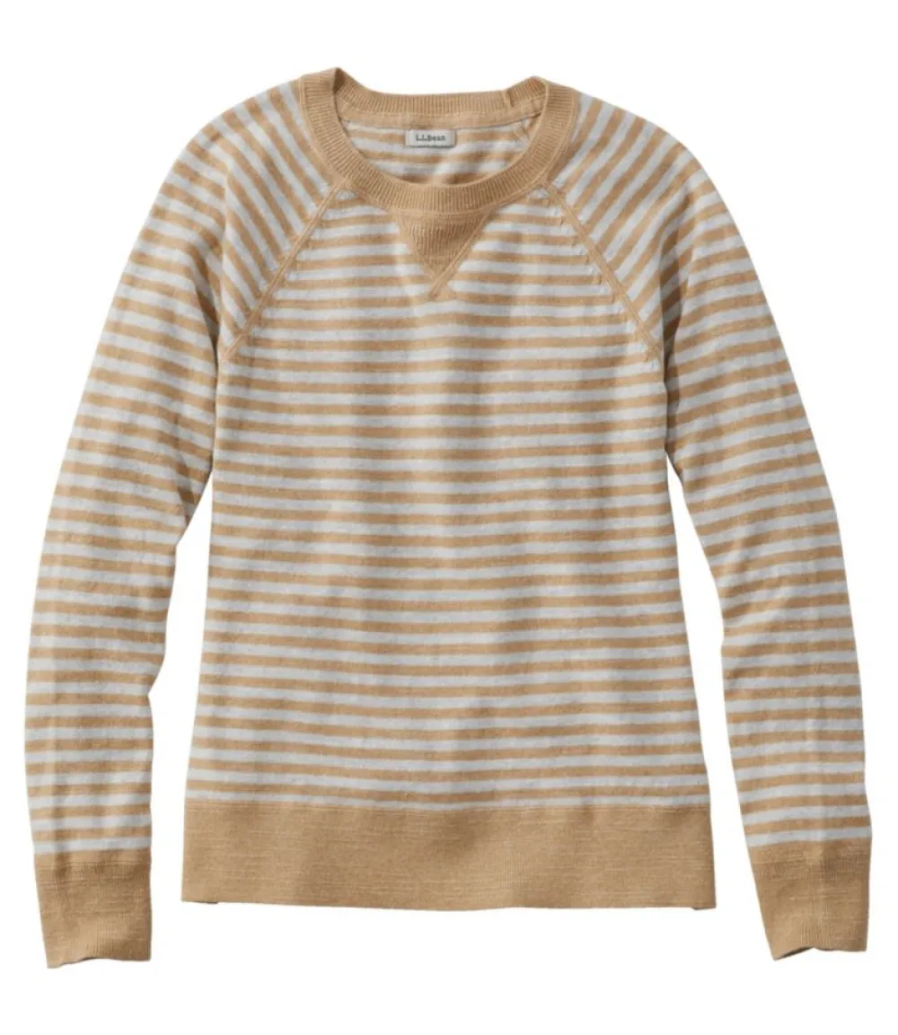 "Women's Organic Cotton Slub Sweater, Crewneck Stripe"-L.L.Bean Outlet