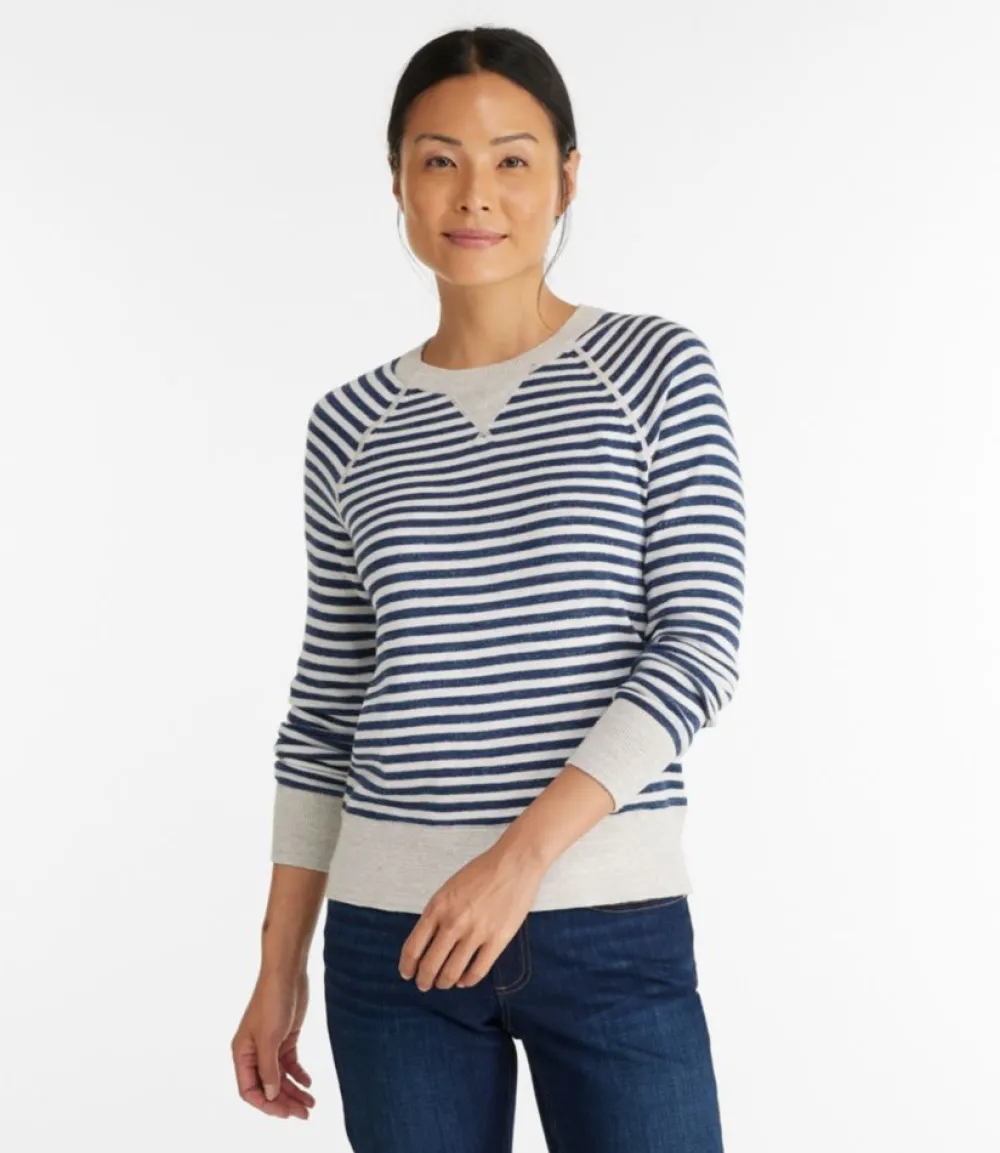 "Women's Organic Cotton Slub Sweater, Crewneck Stripe"-L.L.Bean Outlet