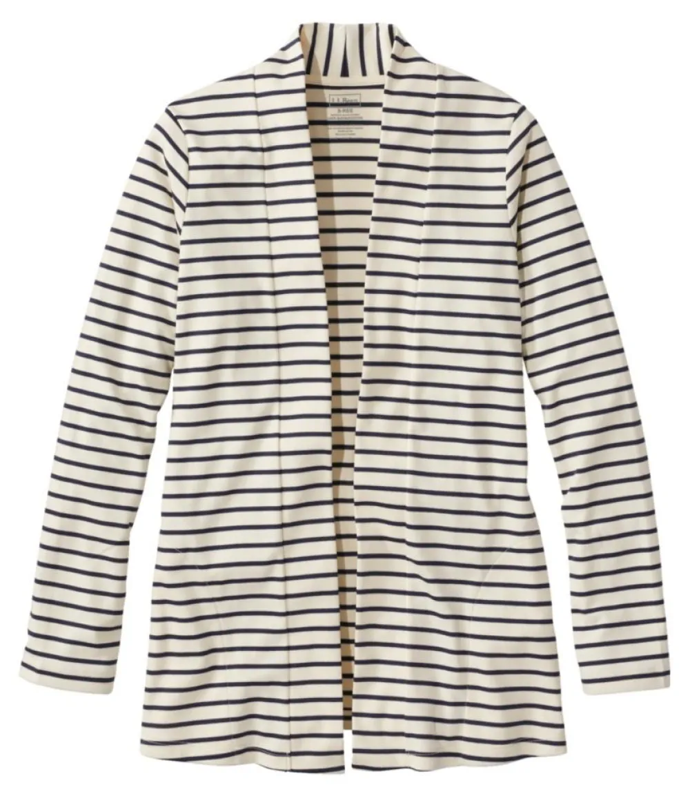 "Women's Pima Cotton Open Cardigan, With Pockets Stripe"-L.L.Bean New