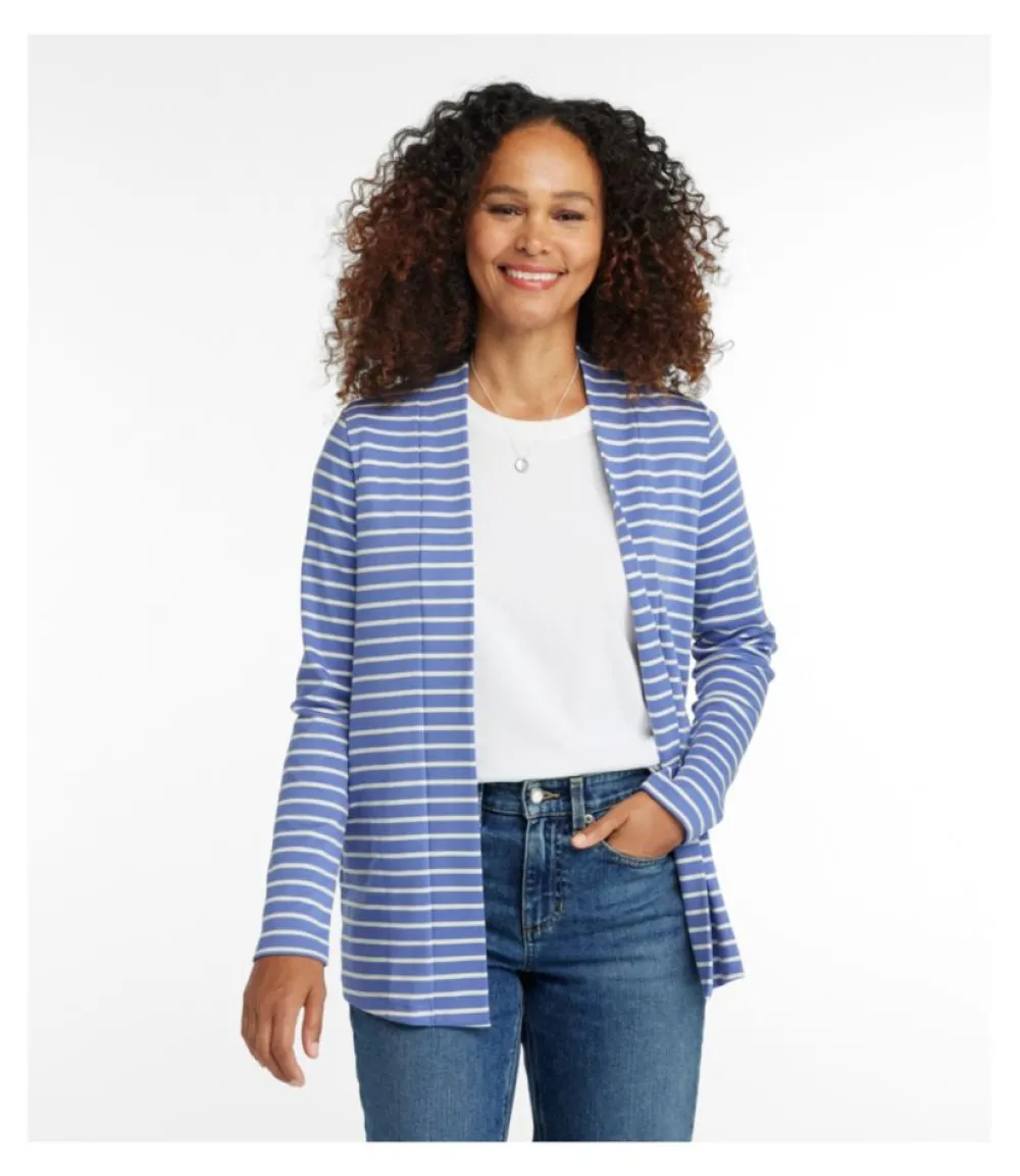 "Women's Pima Cotton Open Cardigan, With Pockets Stripe"-L.L.Bean New