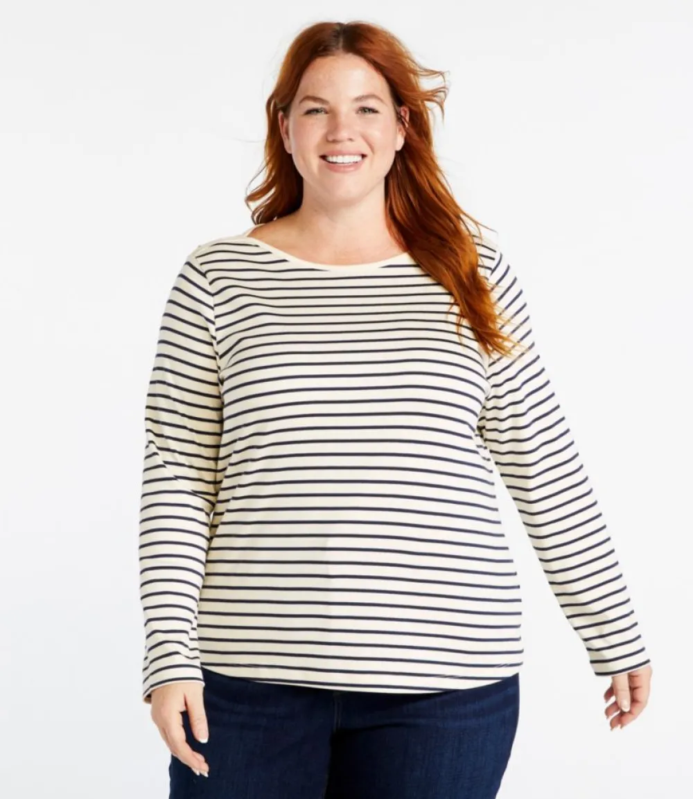 "Women's Pima Cotton Shaped Tee, Long-Sleeve Boatneck Stripe"-L.L.Bean Hot