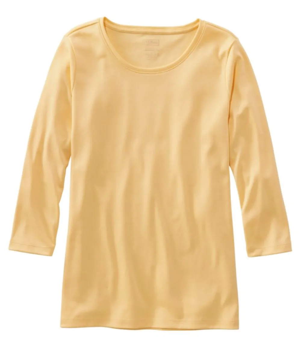 "Women's Pima Cotton Shaped Tee, Three-Quarter-Sleeve Jewelneck"-L.L.Bean Outlet