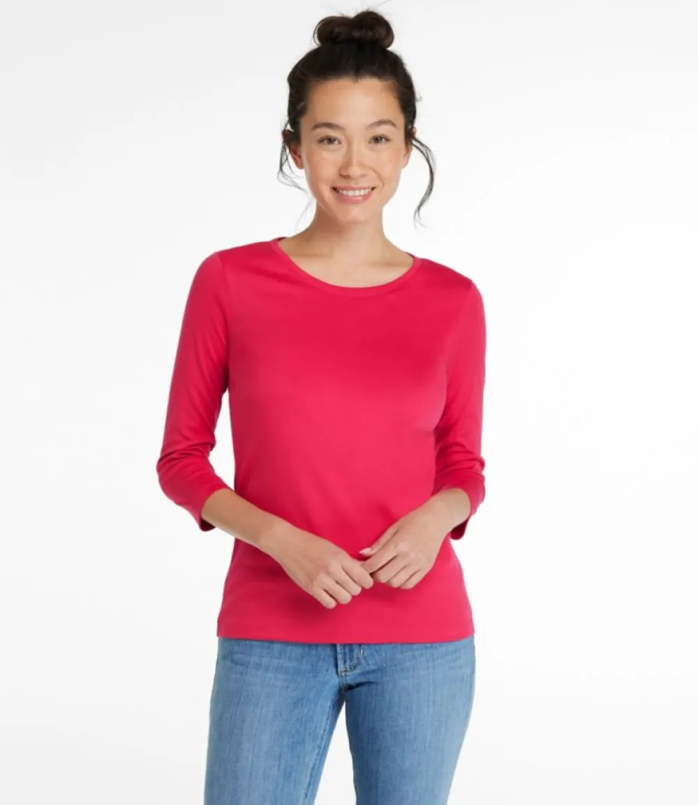 "Women's Pima Cotton Shaped Tee, Three-Quarter-Sleeve Jewelneck"-L.L.Bean Outlet