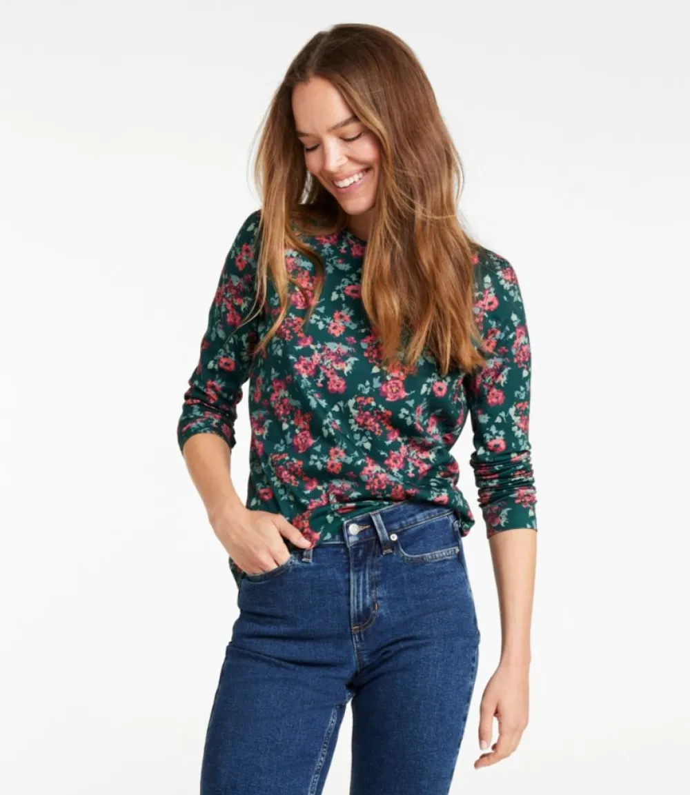 "Women's Pima Cotton Tee, Long-Sleeve Crewneck Print"-L.L.Bean New
