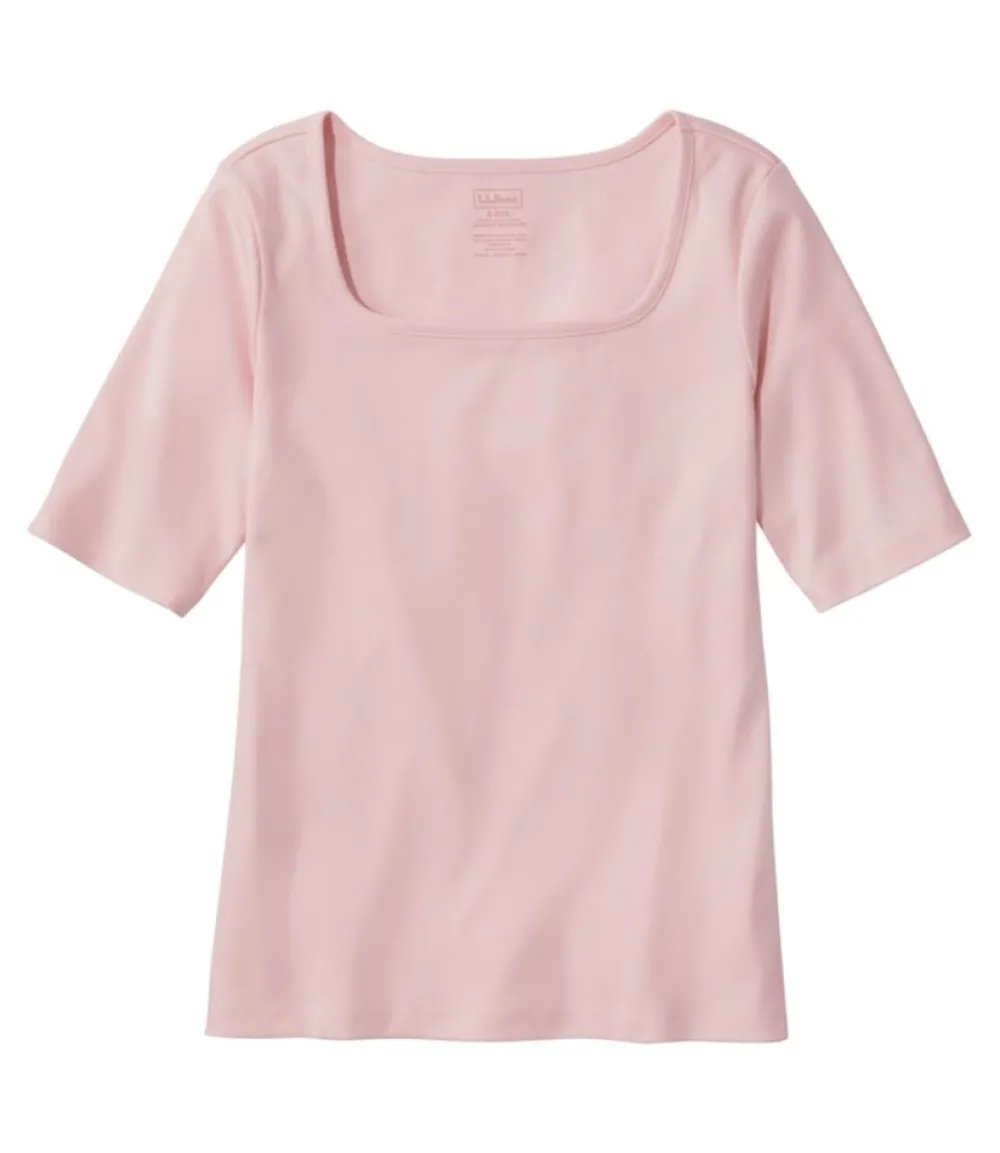 "Women's Pima Cotton Tee, Soft Squareneck Elbow-Sleeve"-L.L.Bean Hot