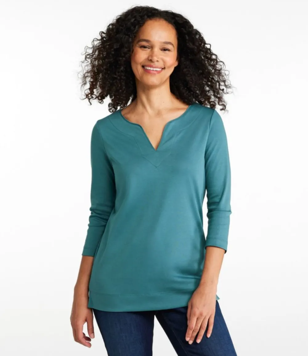"Women's Pima Cotton Tunic, Three-Quarter-Sleeve Splitneck"-L.L.Bean Sale