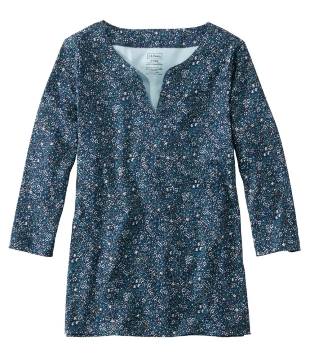 "Women's Pima Cotton Tunic, Three-Quarter-Sleeve Splitneck Print"-L.L.Bean Flash Sale