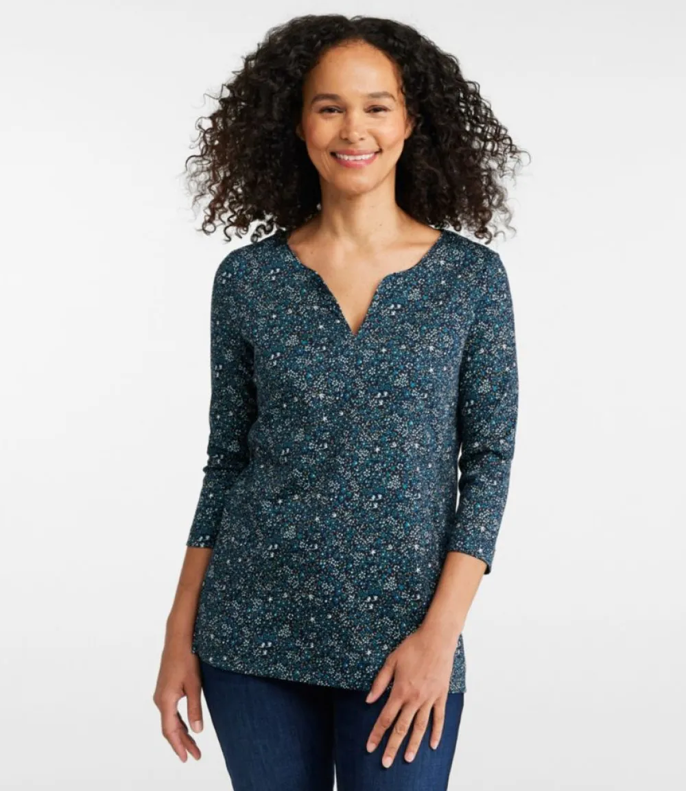 "Women's Pima Cotton Tunic, Three-Quarter-Sleeve Splitneck Print"-L.L.Bean Flash Sale