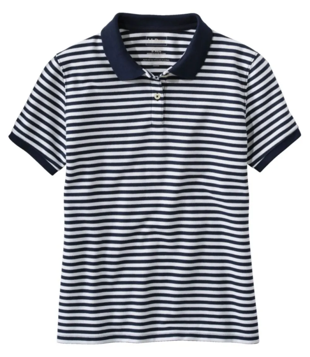 "Women's Premium Double L Polo, Short-Sleeve Relaxed Fit Stripe"-L.L.Bean Fashion