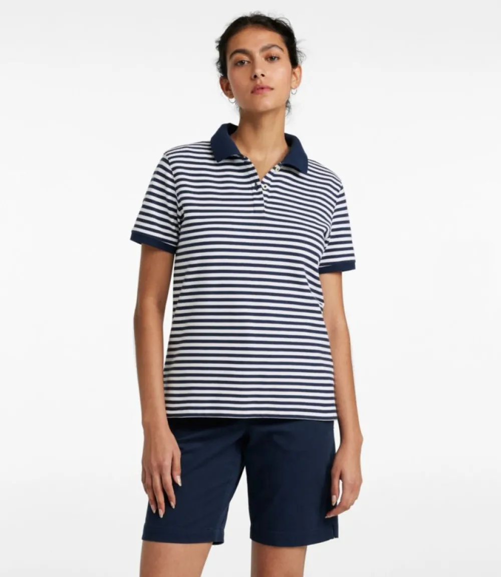 "Women's Premium Double L Polo, Short-Sleeve Relaxed Fit Stripe"-L.L.Bean Fashion