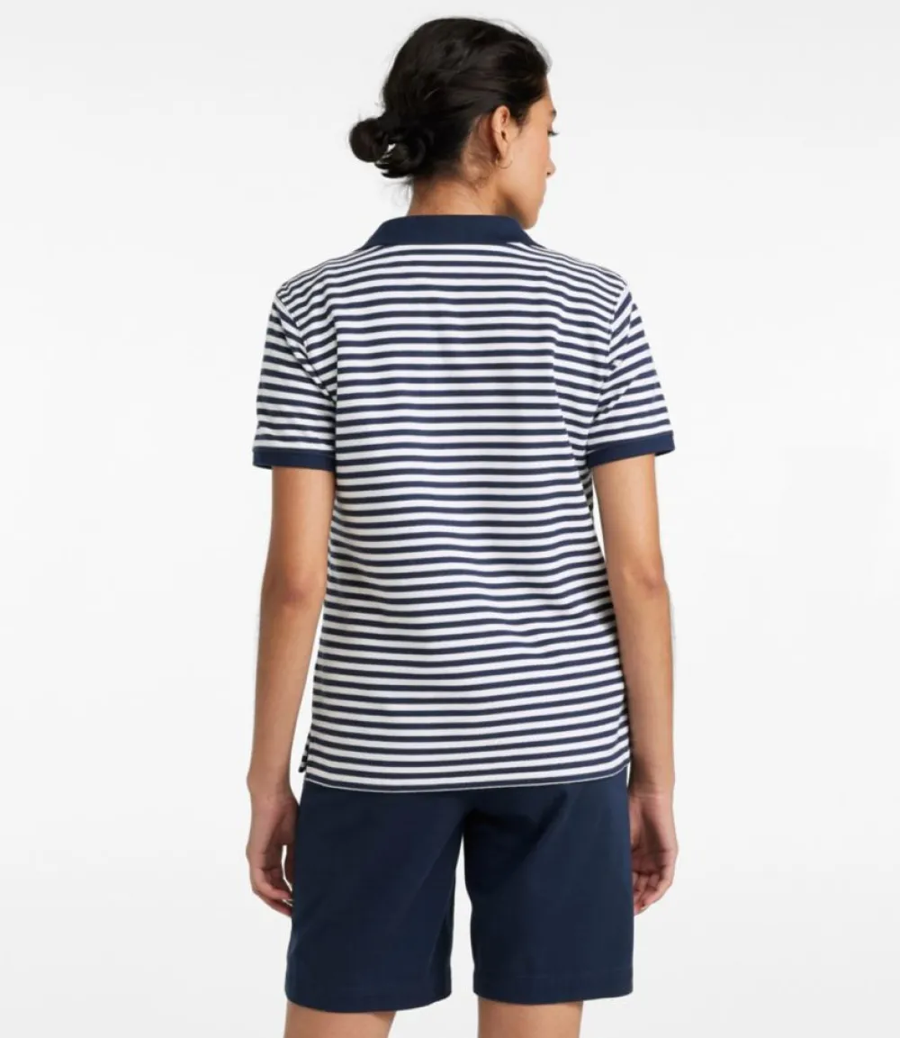 "Women's Premium Double L Polo, Short-Sleeve Relaxed Fit Stripe"-L.L.Bean Fashion
