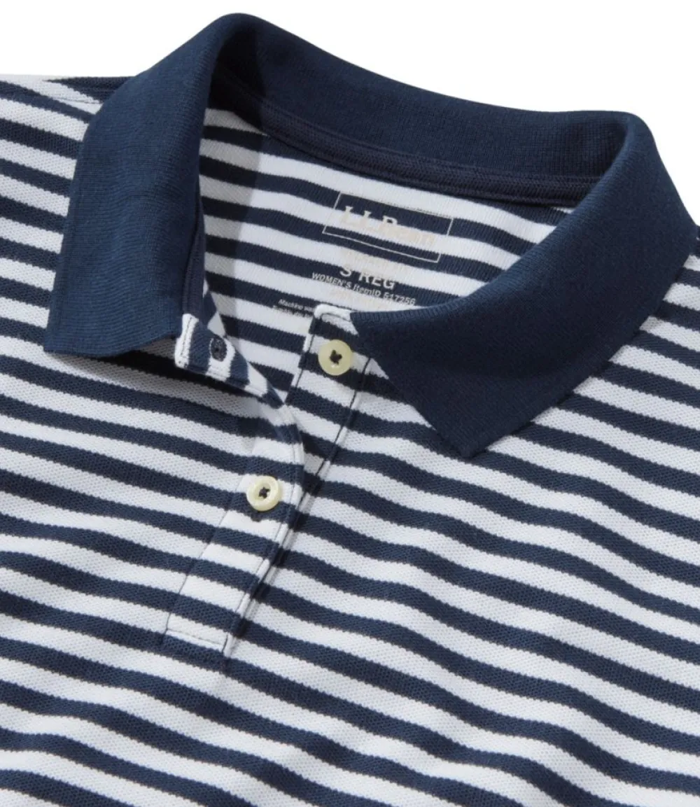"Women's Premium Double L Polo, Short-Sleeve Relaxed Fit Stripe"-L.L.Bean Fashion